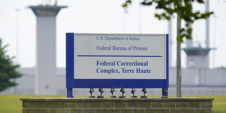 The federal prison complex in Terre Haute, Ind., is shown Friday, Aug. 28, 2020. The scheduled federal execution at the facility of Keith Nelson, who was convicted in the killing of a 10-year-old Kansas girl,  was back on track Friday after an appellate panel tossed a lower court's ruling that would have required the government to get a drug prescription before it could use pentobarbital to kill the inmate.  (AP Photo/Michael Conroy)