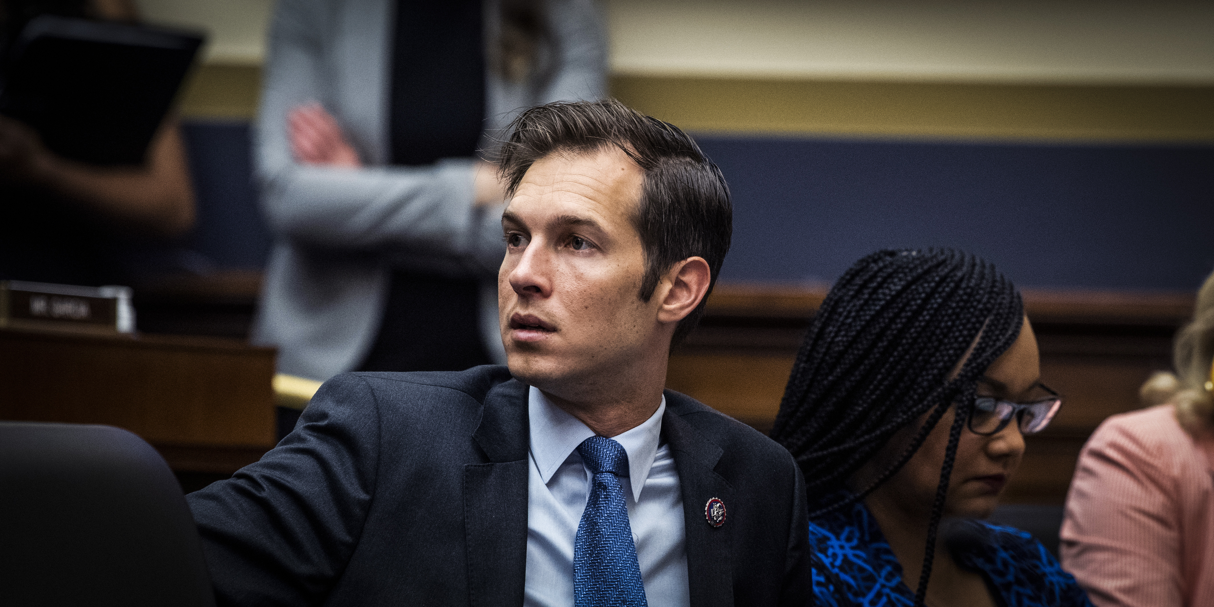 UNITED STATES - JULY 20: From left, Reps. Jake Auchincloss, D-Mass., Nikema Williams, D-Ga., and Sylvia Garcia, D-Texas, listen to HUD Secretary Marcia Fudge testify during the House Financial Services Committee hearing titled "Building Back A Better, More Equitable Housing Infrastructure for America: Oversight of the Department of Housing and Urban Development," in Rayburn Building on Tuesday, July 20, 2021. (Photo By Tom Williams/CQ Roll Call via AP Images)