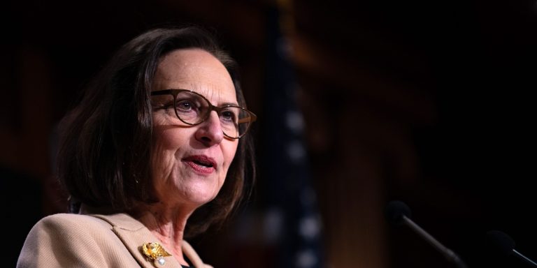 WASHINGTON, DC - JANUARY 11: Sen. Deb Fischer (R-NE) speaks to the press on the transparency from the Department of Defense regarding the health of Defense Secretary Lloyd Austin on January 11, 2024 in Washington, DC. Secretary Austin was hospitalized for surgery relating to prostate cancer, which was not reported for several days. (Photo by Anna Rose Layden/Getty Images)