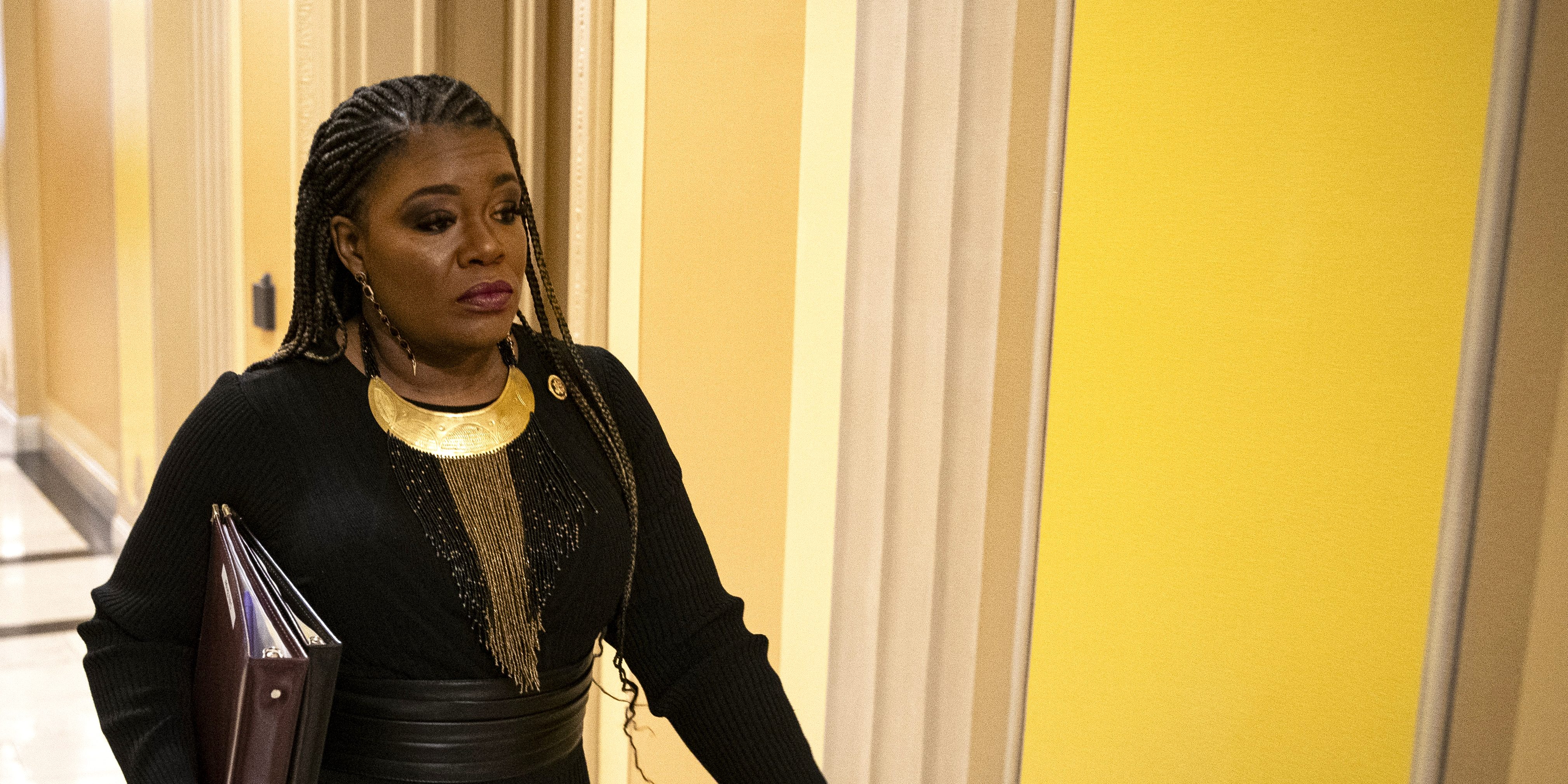 Representative Cori Bush, a Democrat from Missouri, arrives for a vote at the US Capitol in Washington, DC, US, on Tuesday, Jan. 30, 2024. Bush disputed allegations that she misused government funds meant for private security, even as she confirmed she's under criminal investigation by the Justice Department. Photographer: Al Drago/Bloomberg via Getty Images