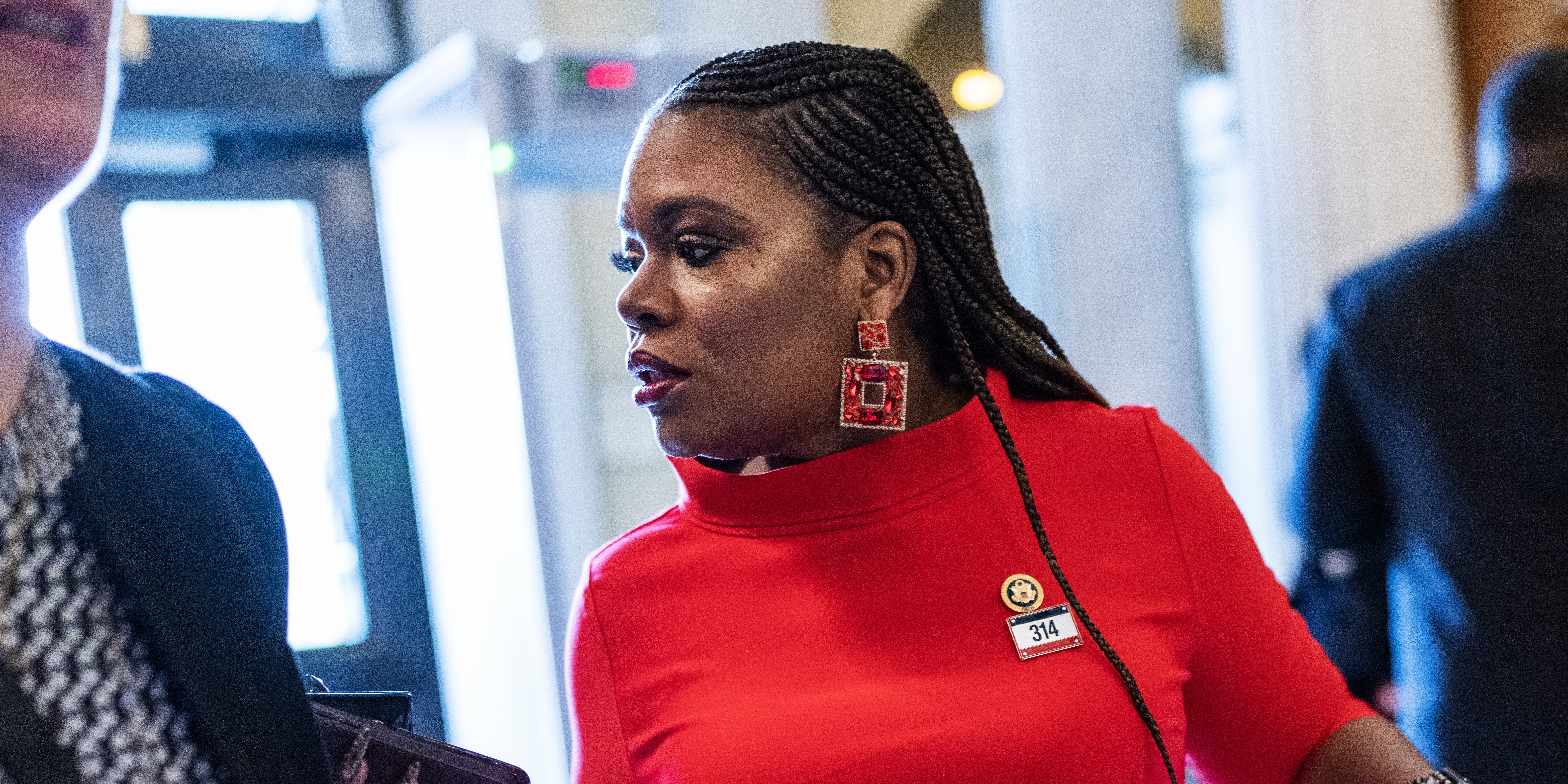 UNITED STATES - MARCH 13: Rep. Cori Bush, D-Mo., arrives to the U.S. Capitol before the House passed the Protecting Americans from Foreign Adversary Controlled Applications Act, that could ban TikTok in the U.S., on Wednesday, March 13, 2024. (Tom Williams/CQ-Roll Call, Inc via Getty Images)