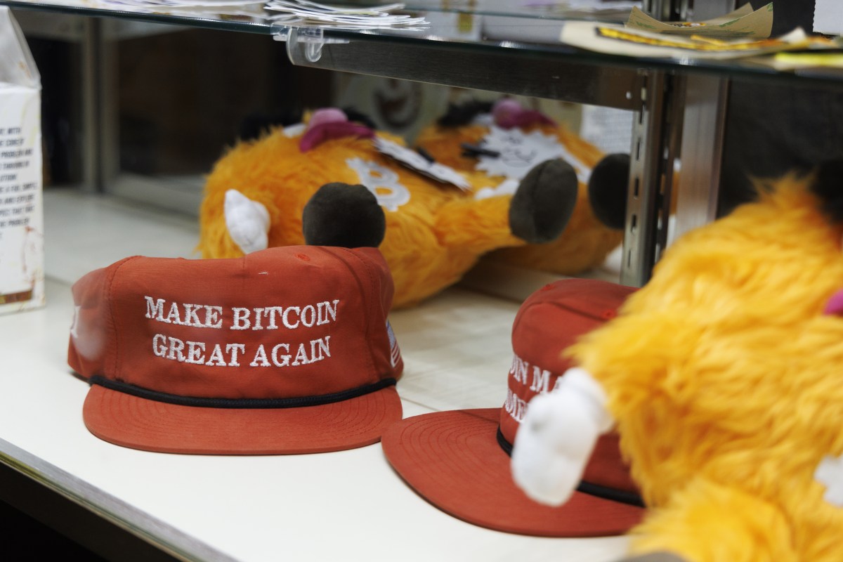 "Make Bitcoin Great Again" hats displayed for sale at the Bitcoin 2024 conference in Nashville, Tennessee, US, on Saturday, July 27, 2024. Former US President Trump used to be a crypto critic but in recent weeks adopted a much friendlier stance alongside the sector's emergence as an influential player in the 2024 presidential election through big donations to a political action committee. Photographer: Brett Carlsen/Bloomberg via Getty Images