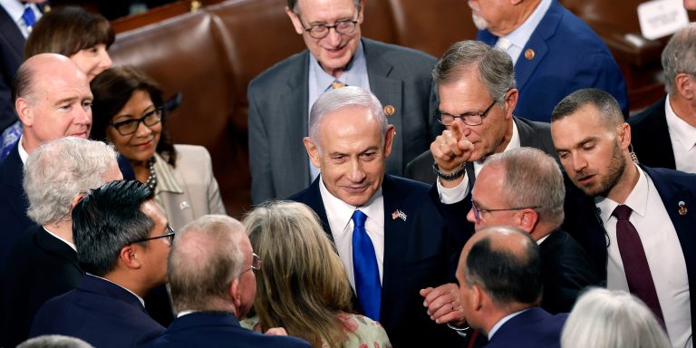 Israeli Prime Minister Benjamin Netanyahu departs after addressing a joint meeting of Congress in the chamber of the House of Representatives at the U.S. Capitol on July 24, 2024.