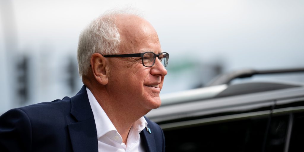 Minnesota Governor Tim Walz at a press conference on August 1, 2024 in Bloomington, Minnesota.